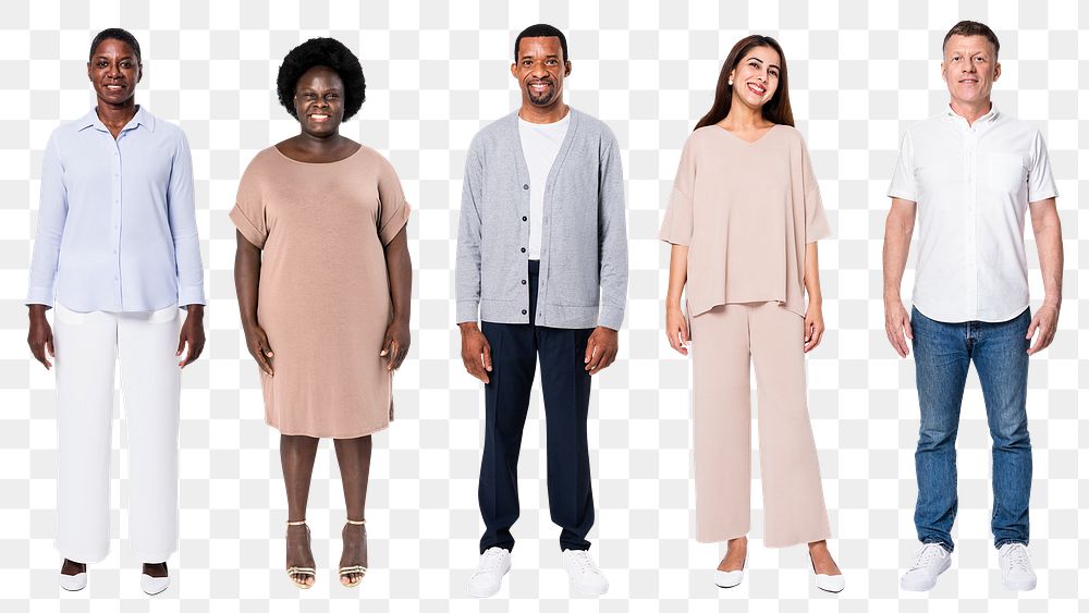 Png apparel mockup on diverse group of people for apparel ad
