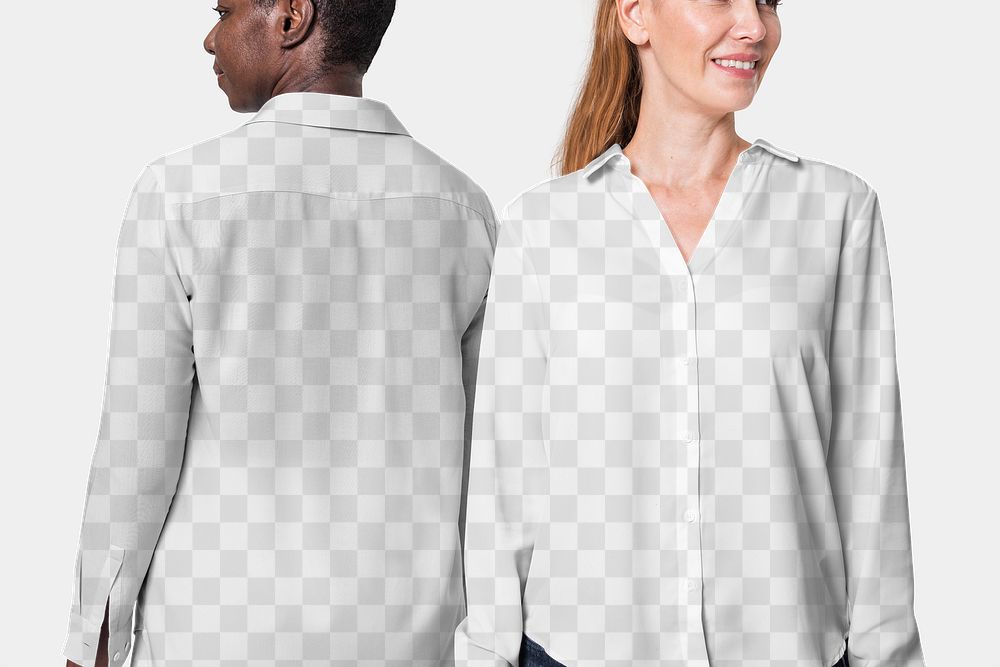 Png long-sleeve shirt mockup on diverse people for apparel ad