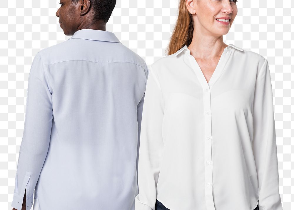 Png long-sleeve shirt mockup on diverse people for apparel ad