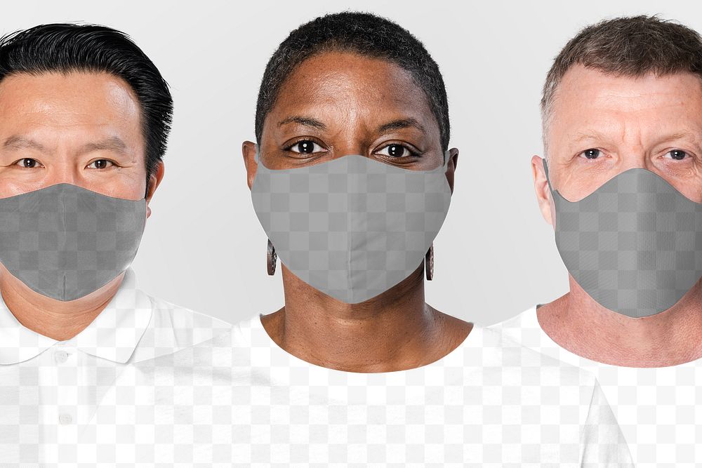 Png face mask mockup transparent on diverse group of people