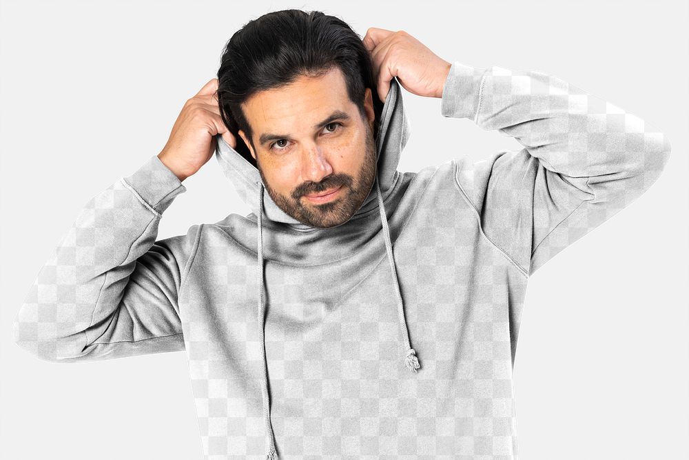 Png hoodie mockup transparent on Indian man close-up