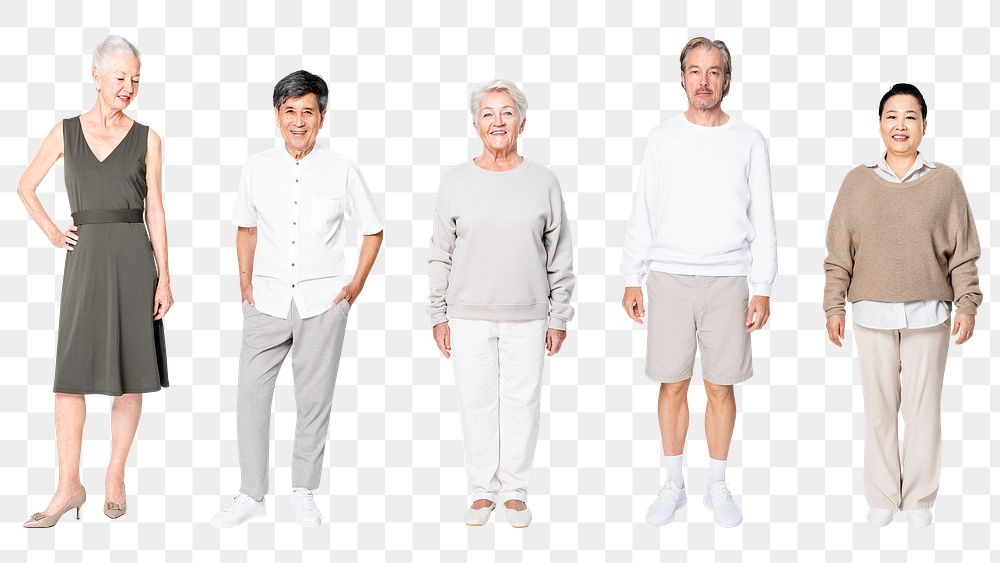 Png senior people mockup in minimal clothes casual fashion