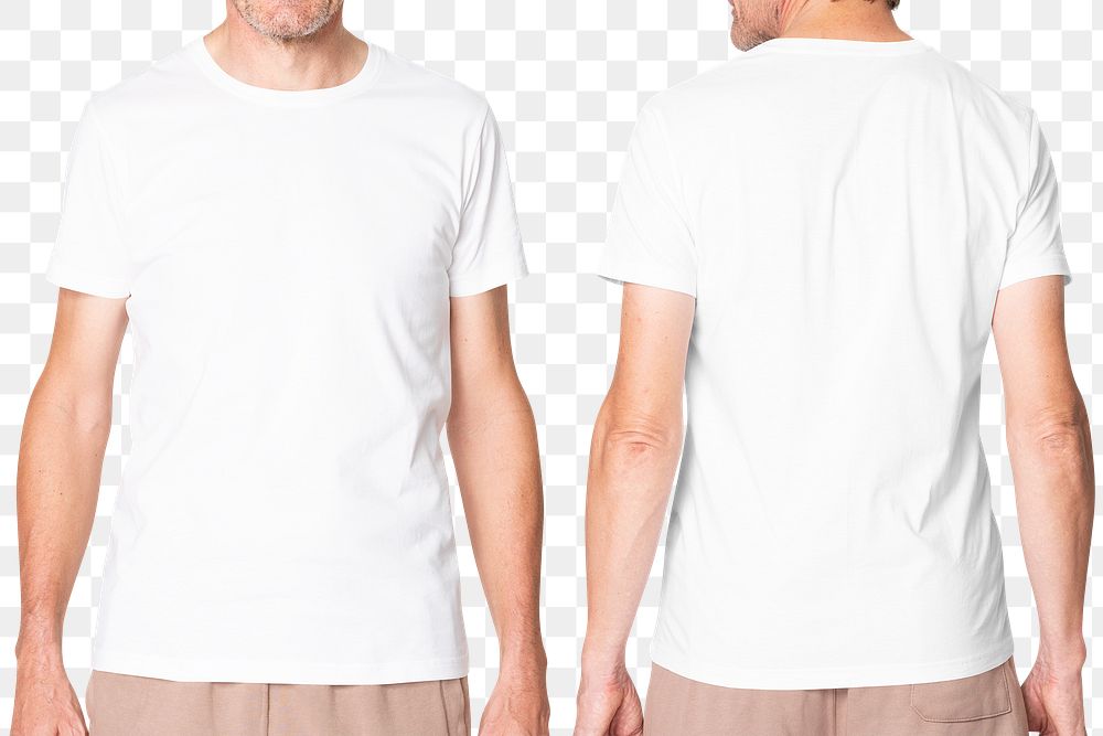 White t-shirt png mockup men&rsquo;s casual apparel on transparent background