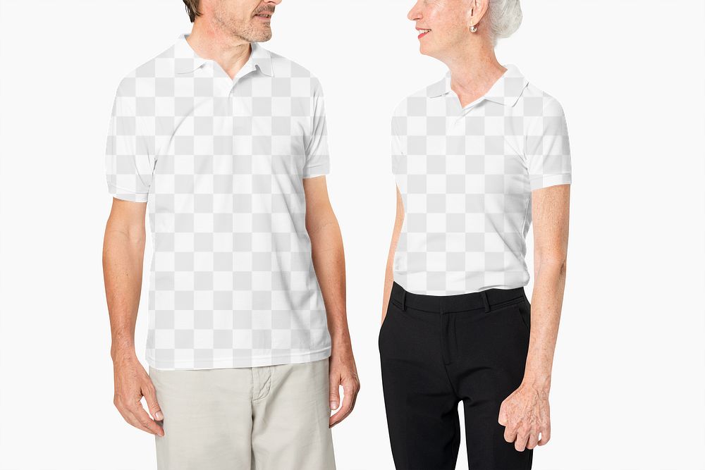 Polo shirt png mockup transparent casual apparel on senior couple