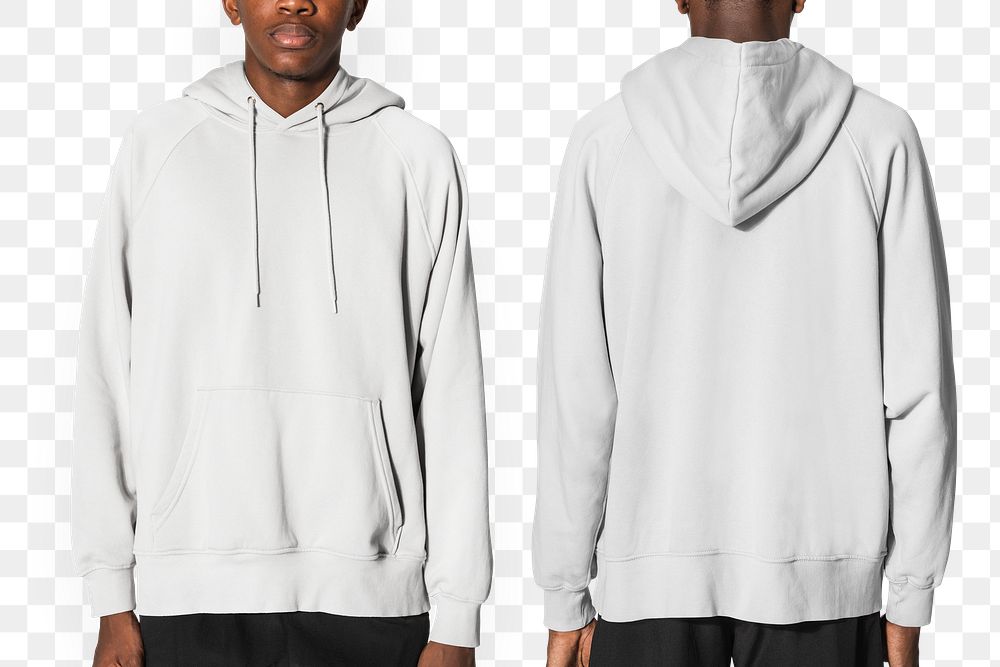 Png gray hoodie mockup for winter youth apparel shoot rear view