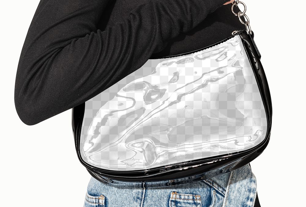 Png leather baguette bag mockup transparent stylish fashion shoot