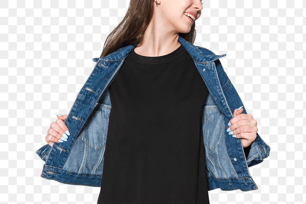 Png black t-shirt mockup and jeans jacket teen&rsquo;s apparel with design space