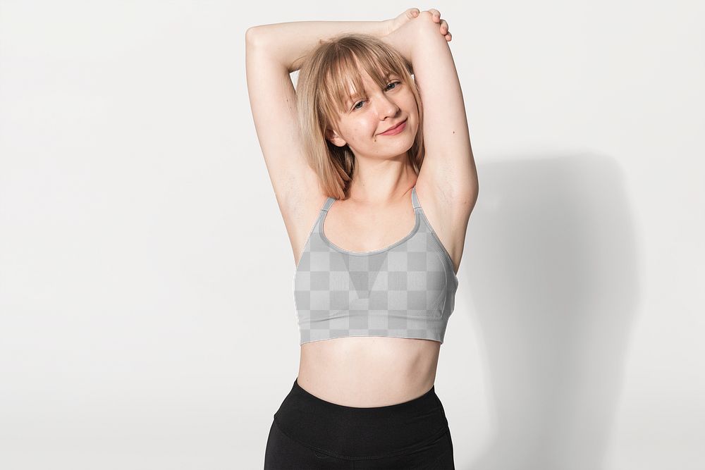 Png girls&rsquo; sports bra mockup transparent activewear photoshoot