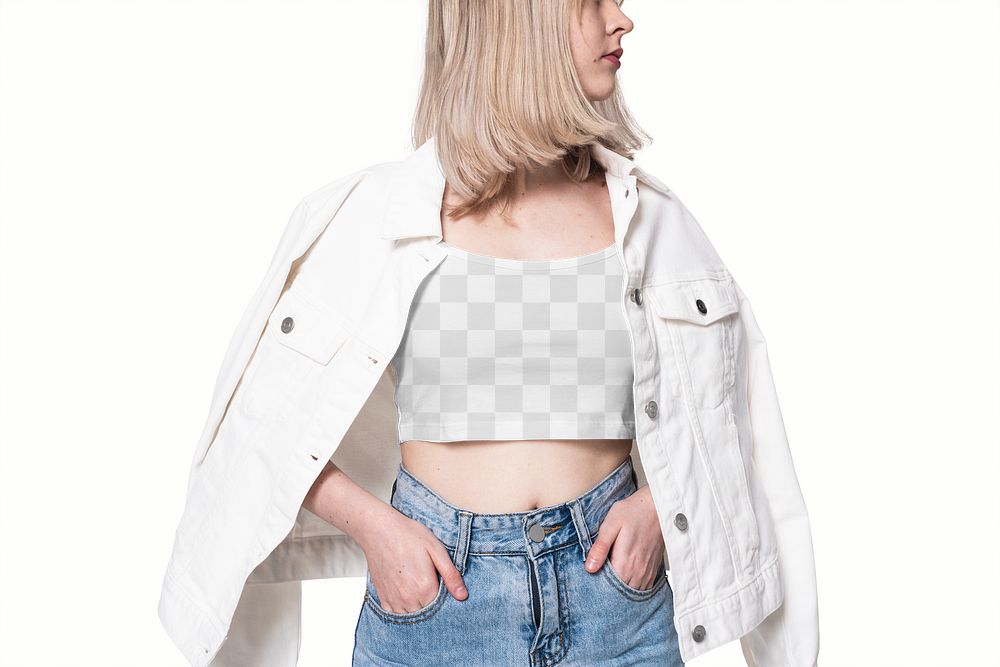 Png tank crop top mockup transparent teen girls&rsquo; street apparel shoot