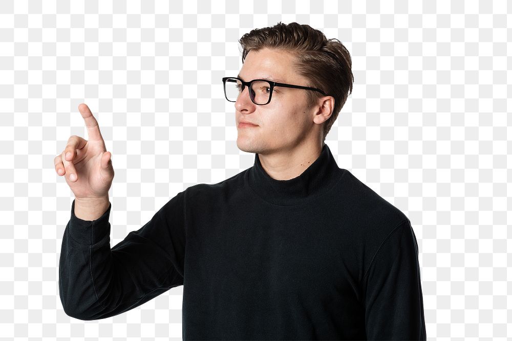 Man pointing out finger png mockup