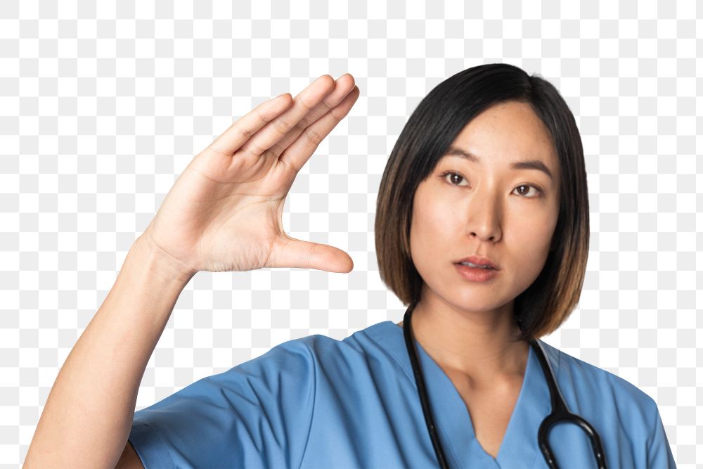 Doctor png mockup in medical uniform working in virtual screen
