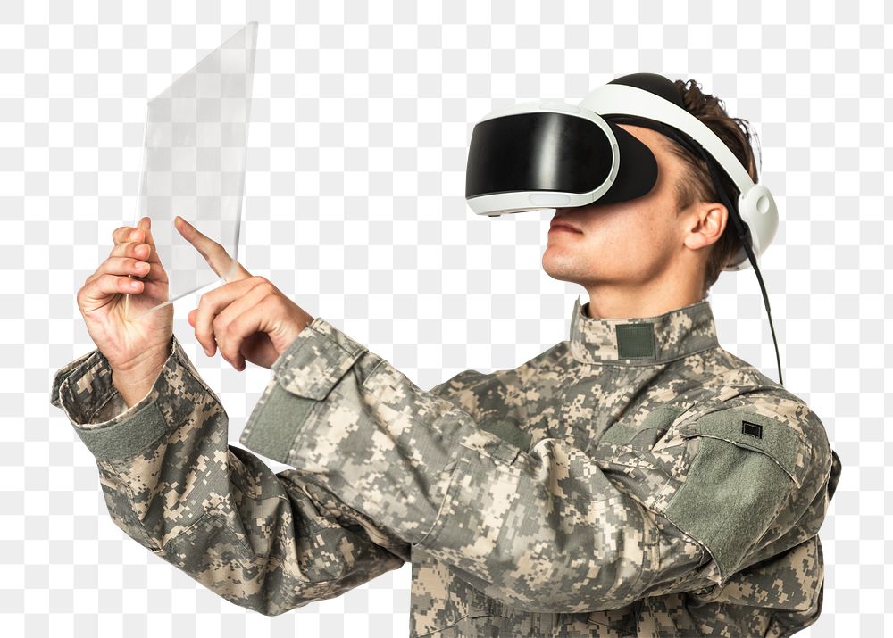Military officer in VR headset png mockup simulation training military technology