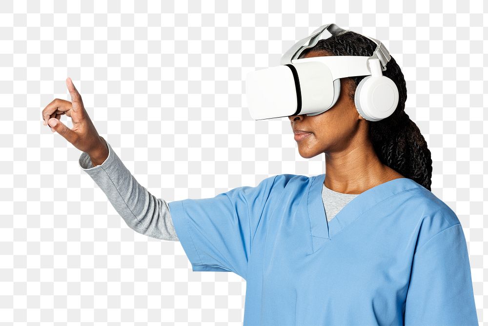 Doctor in VR glasses png mockup with medical uniform