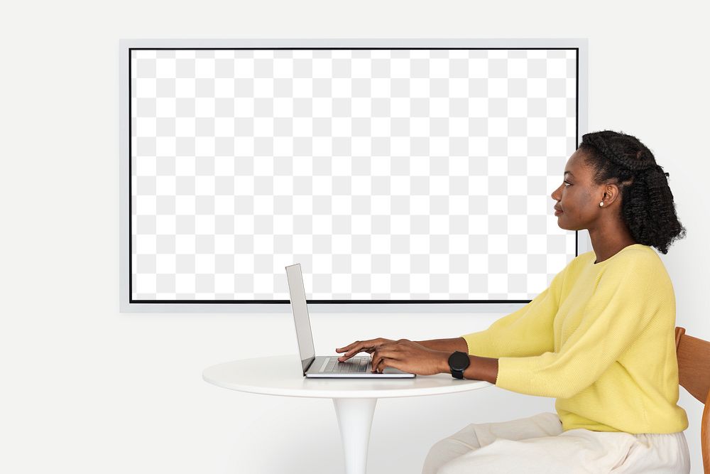 Blank png projecting screen with college student smart technology