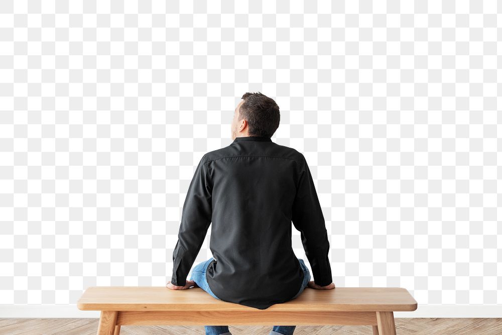 Man png sitting on a bench rear view