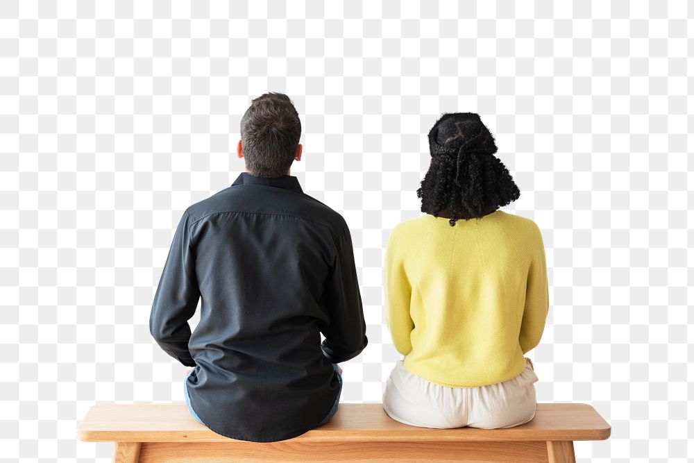 Couple sitting on a bench png rear view