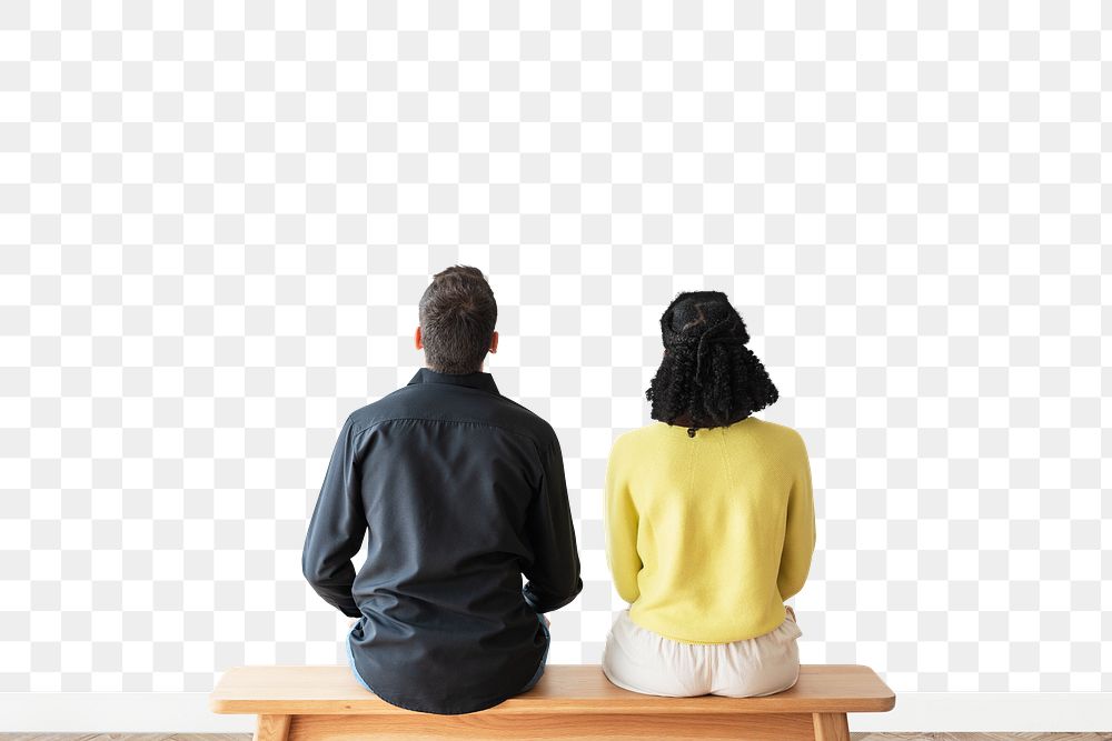 Couple sitting on a bench png rear view