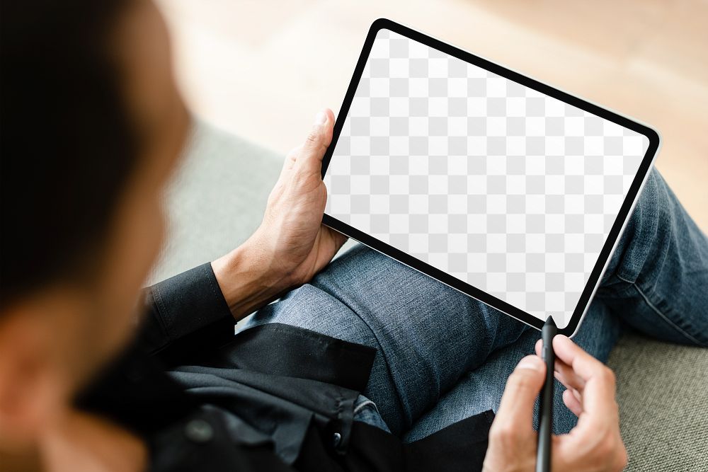 Smart tablet png screen mockup with stylus