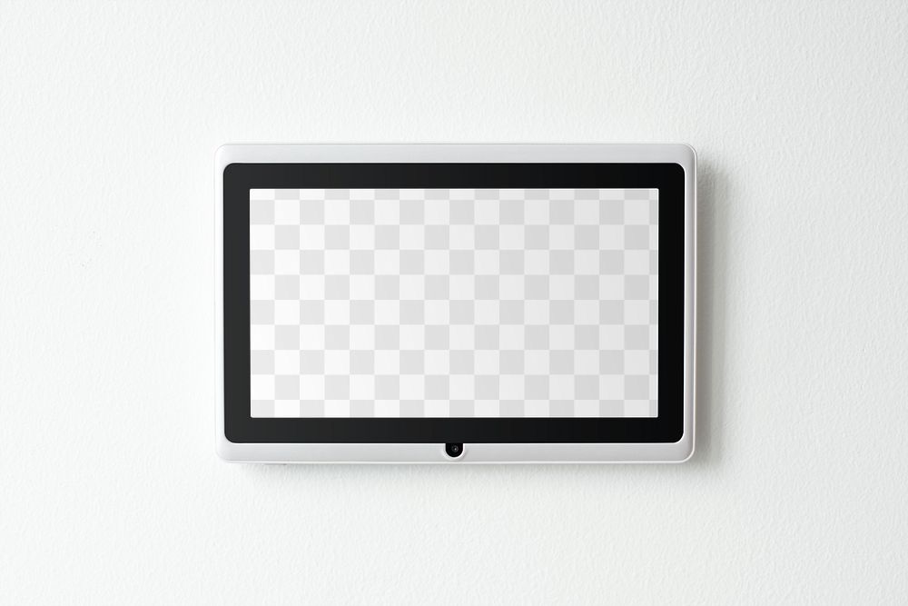 Home automation panel monitor png mockup on a wall