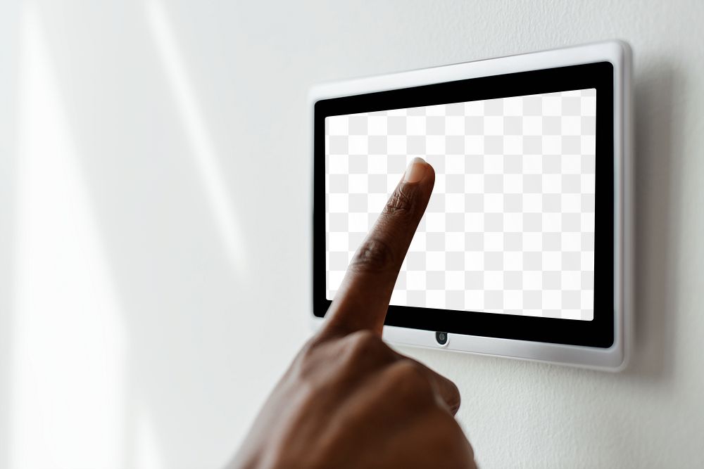 Smart home png screen panel monitor mockup on a wall