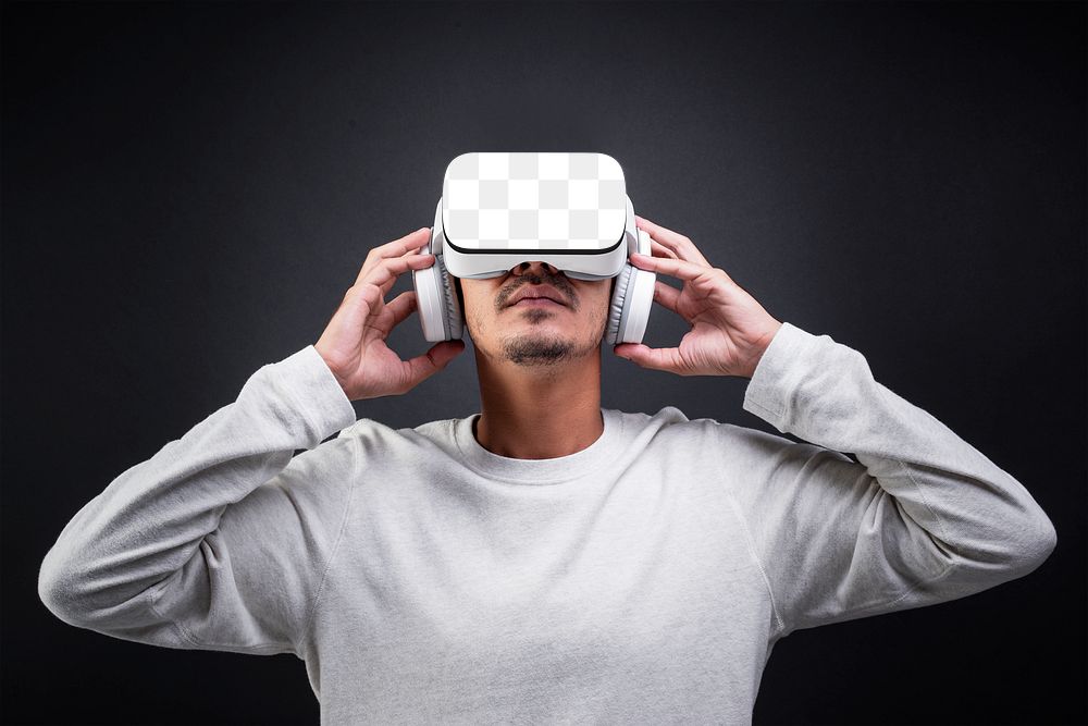 Man with png VR headset entertainment technology