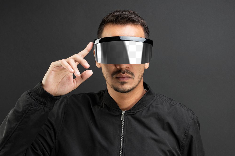 Man with smart glasses png mockup futuristic technology