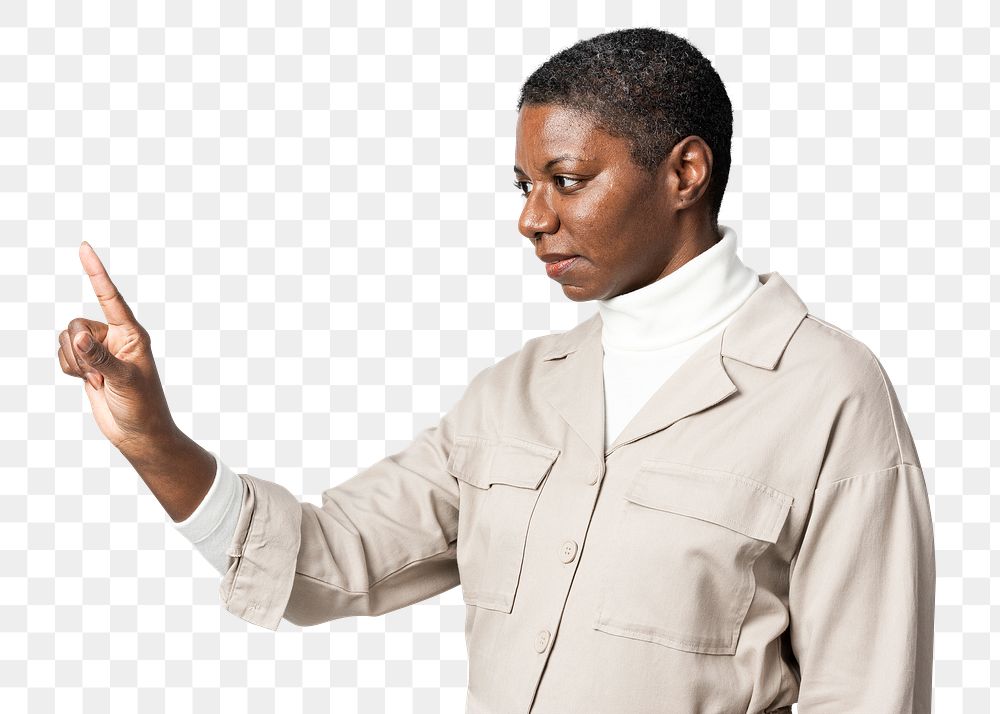 Woman pointing out png index finger