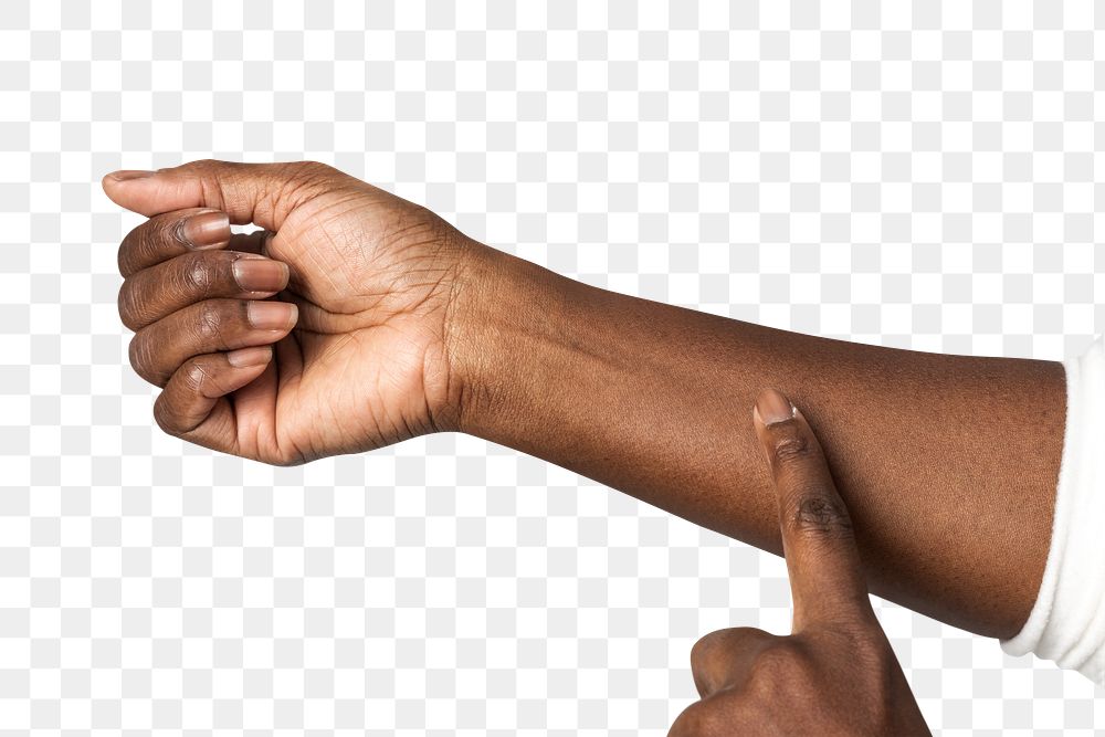 Finger touching inner arm png hand gesture