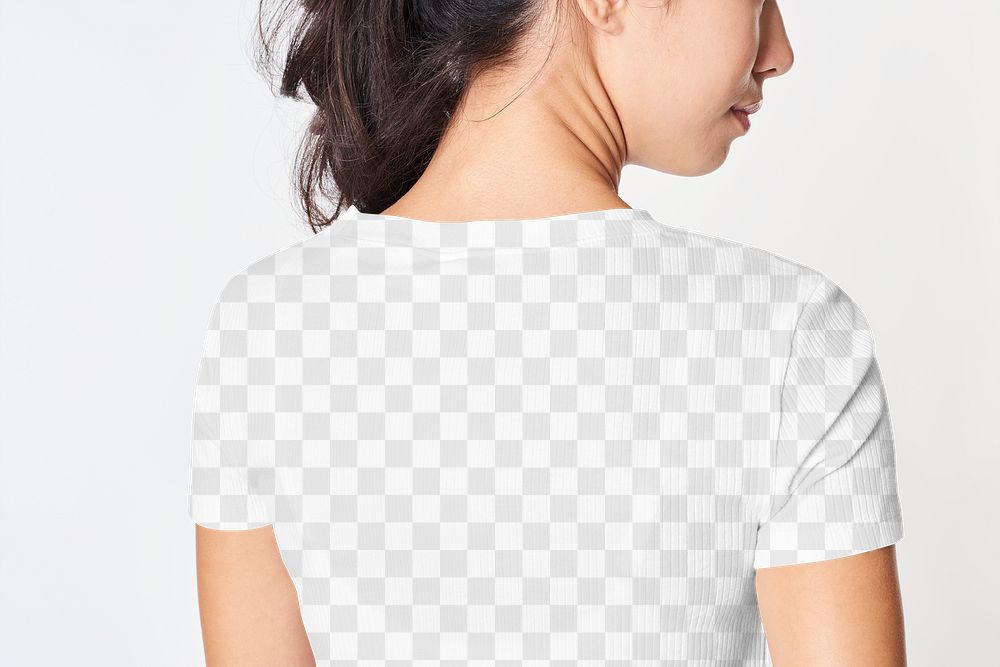 Woman in a png white tee mockup