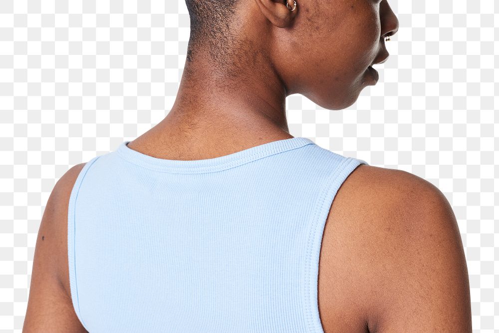 Png black woman in a blue tank top mockup 