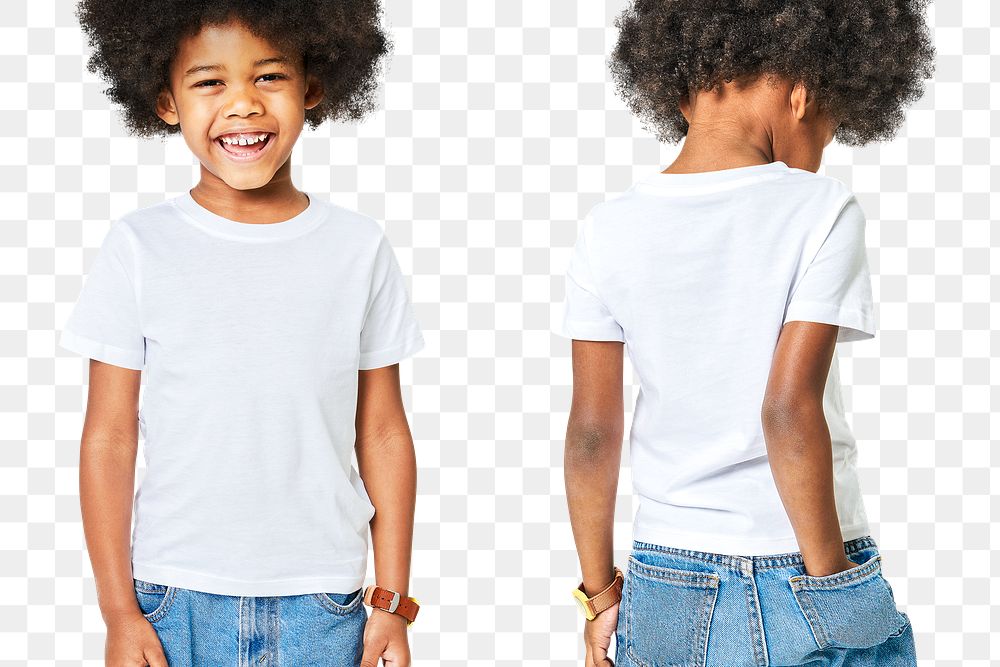 Boys with white tee and jeans png mockup
