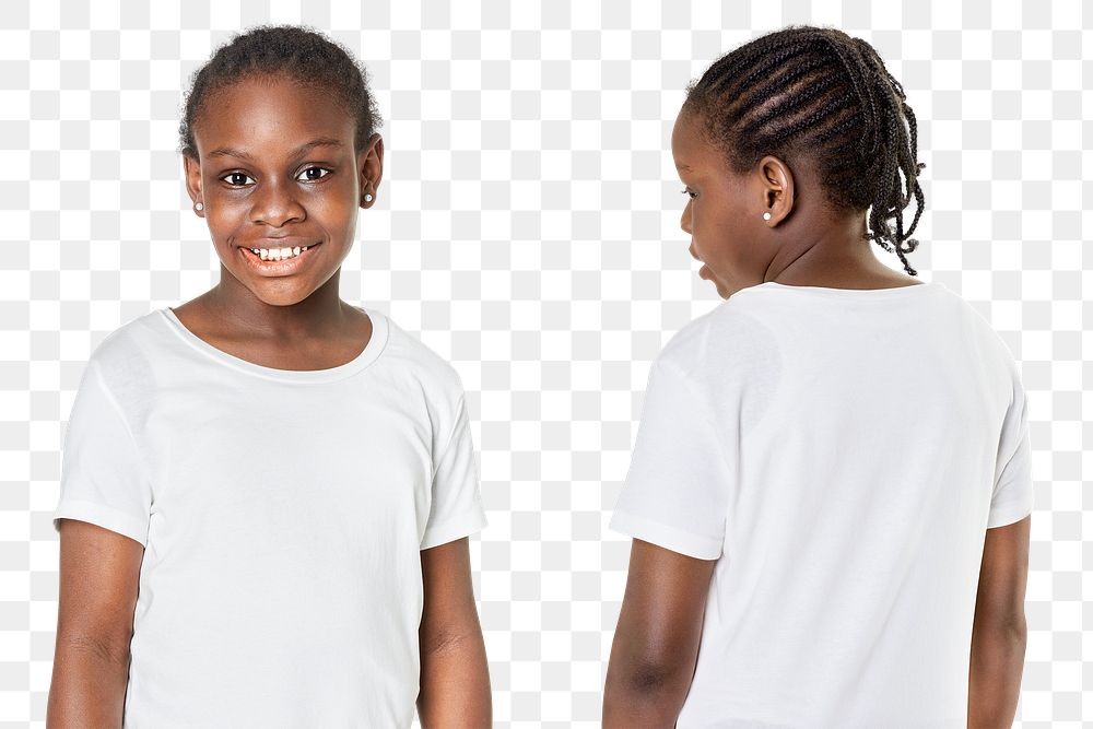 Black girl's casual t shirt png mockup in studio