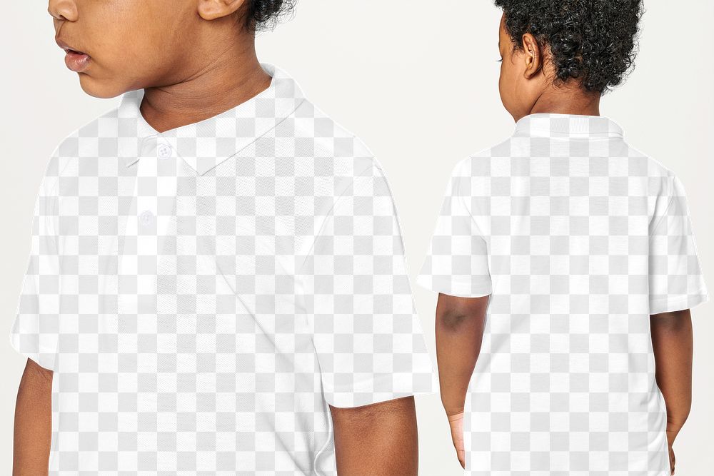 Black boy in white collar t shirt png mockup front and back