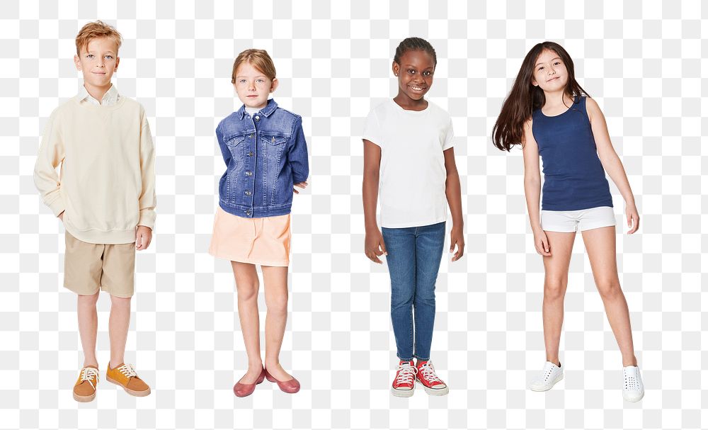 Kid's casual outfits png mockup full body