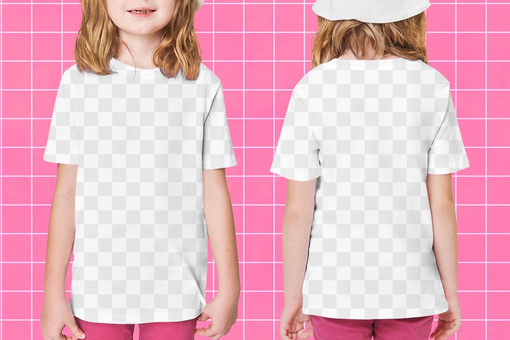 Girl's casual t shirt png mockup front and back