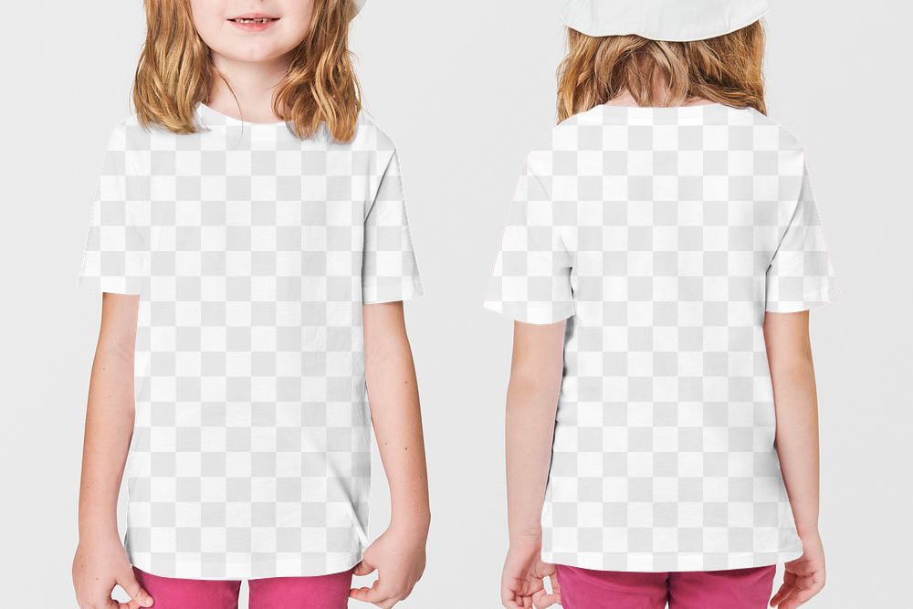 Girl's casual t shirt png mockup front and back