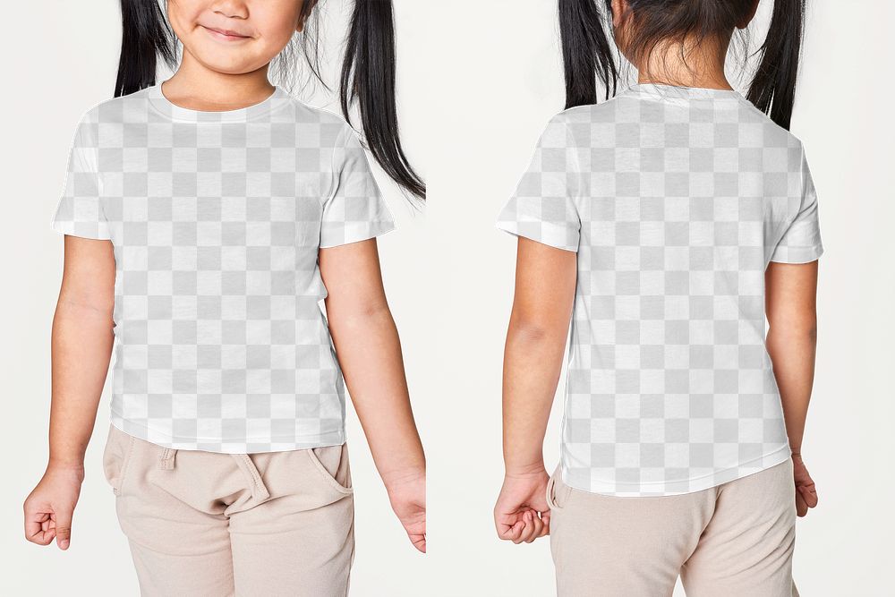 Girl's casual t shirt png mockup front and back