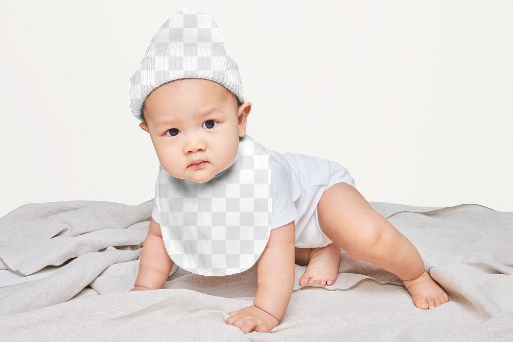 Png baby apron and knit hat mockup
