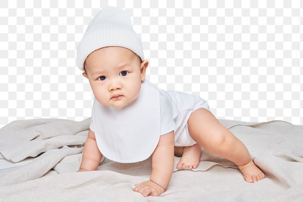 Png baby crawling mockup in a studio shoot