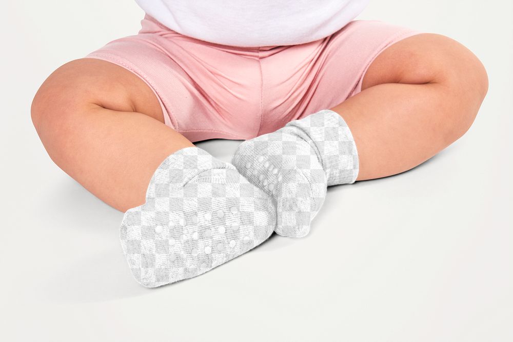 Baby wearing png sock mockup sitting on the floor