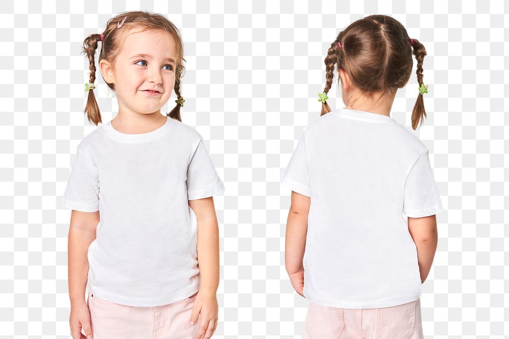 Girl's casual white t-shirt png mockup
