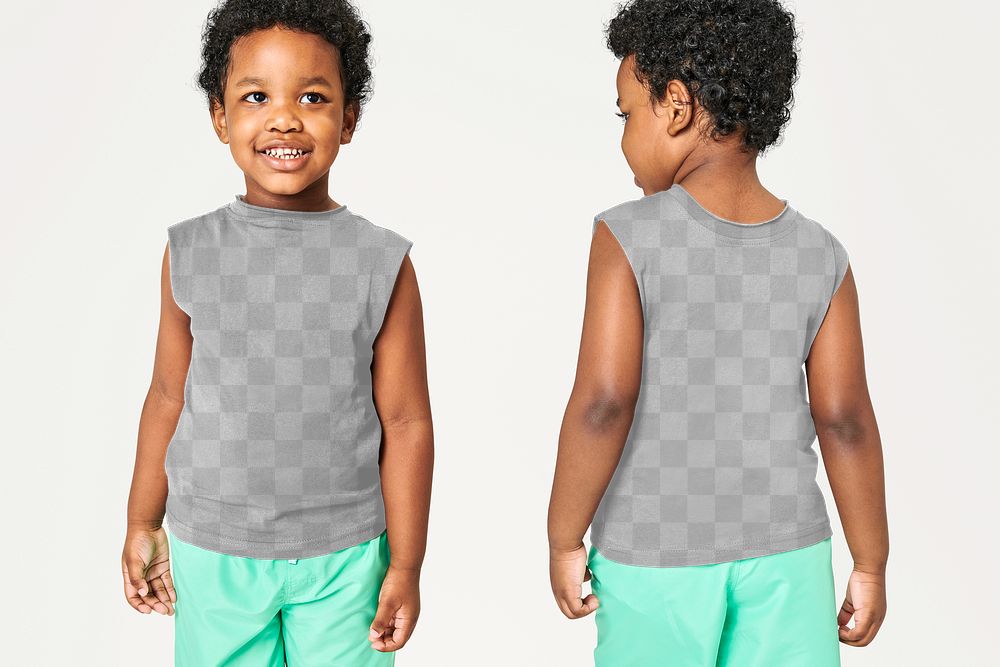 Black boy wearing tee png mockup front and back