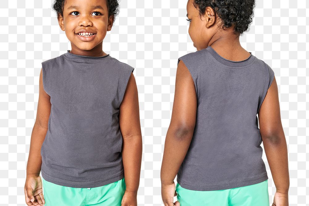 Black boy wearing gray tee png mockup front and back