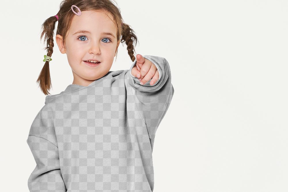 Girl wearing hoodie mockup png in studio