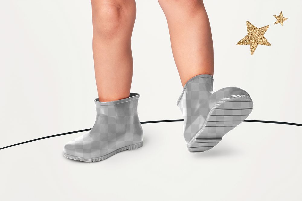 Boy with rubber boots png mockup studio shot