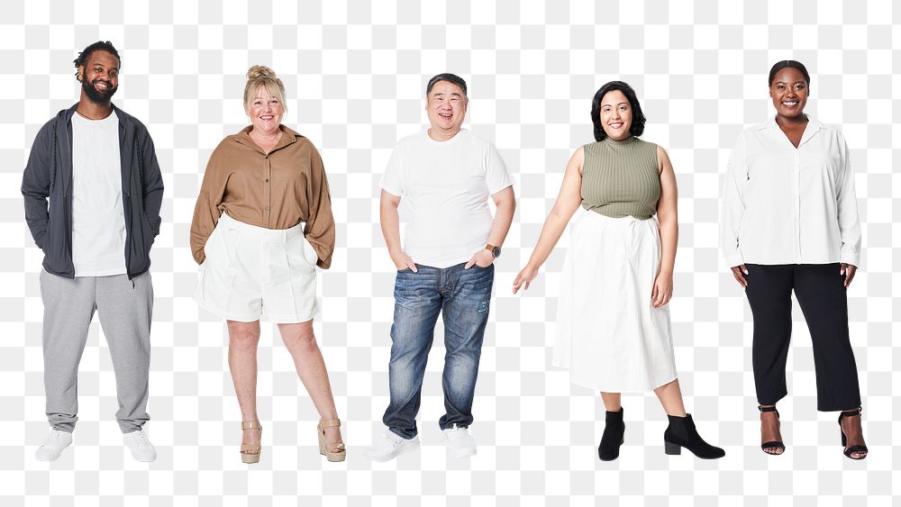 Body positivity diverse models outfit png apparel mockup studio shot