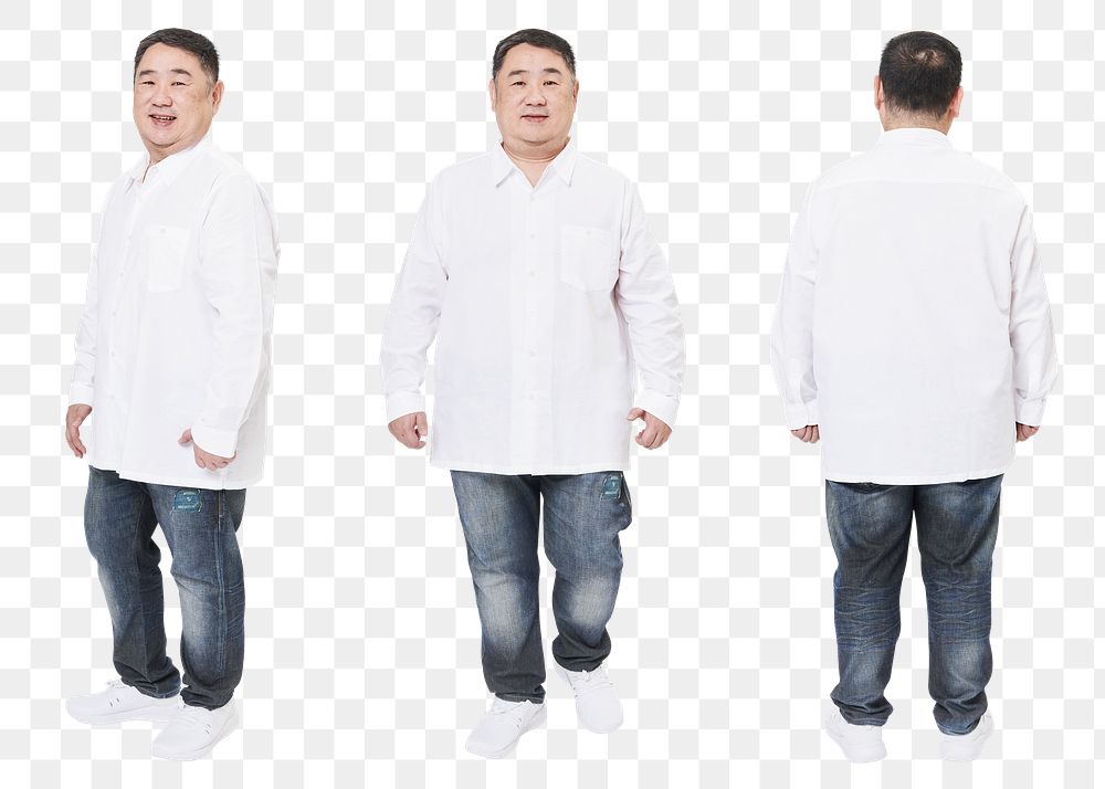 Size inclusive white shirt apparel mockup png men's fashion set