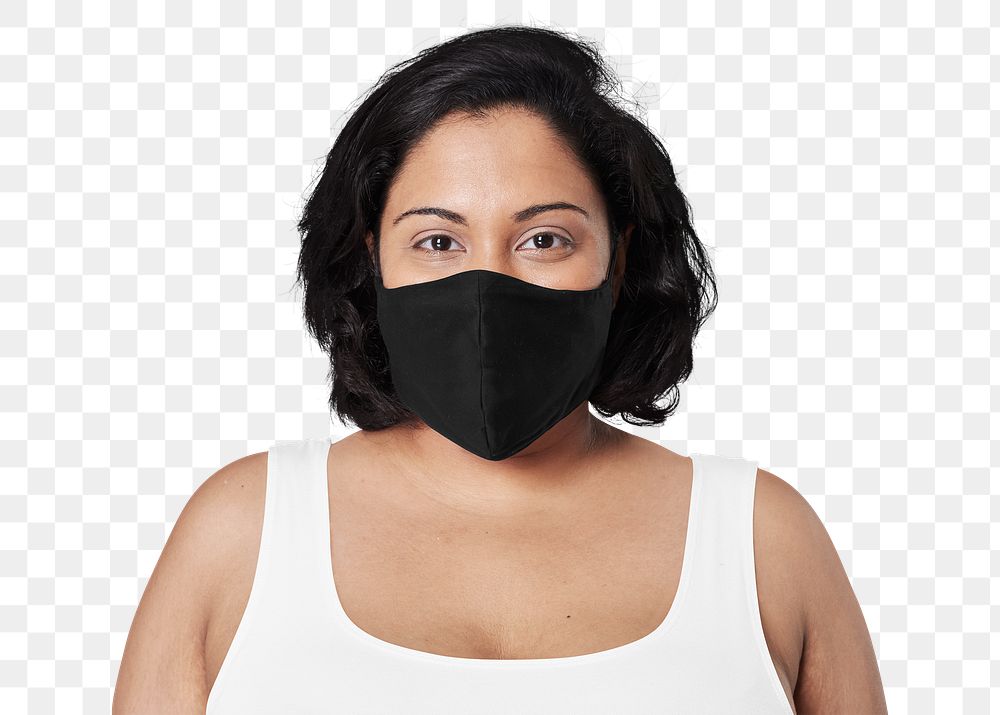 Woman wearing face mask mockup png due to covid-19 protection