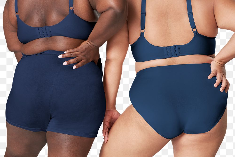 Body positivity png curvy woman navy blue lingerie mockup back facing