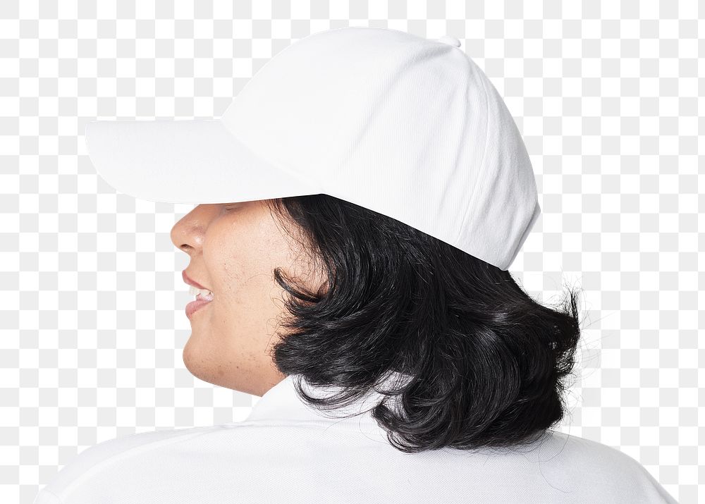 Plus size apparel png white cap mockup model back facing